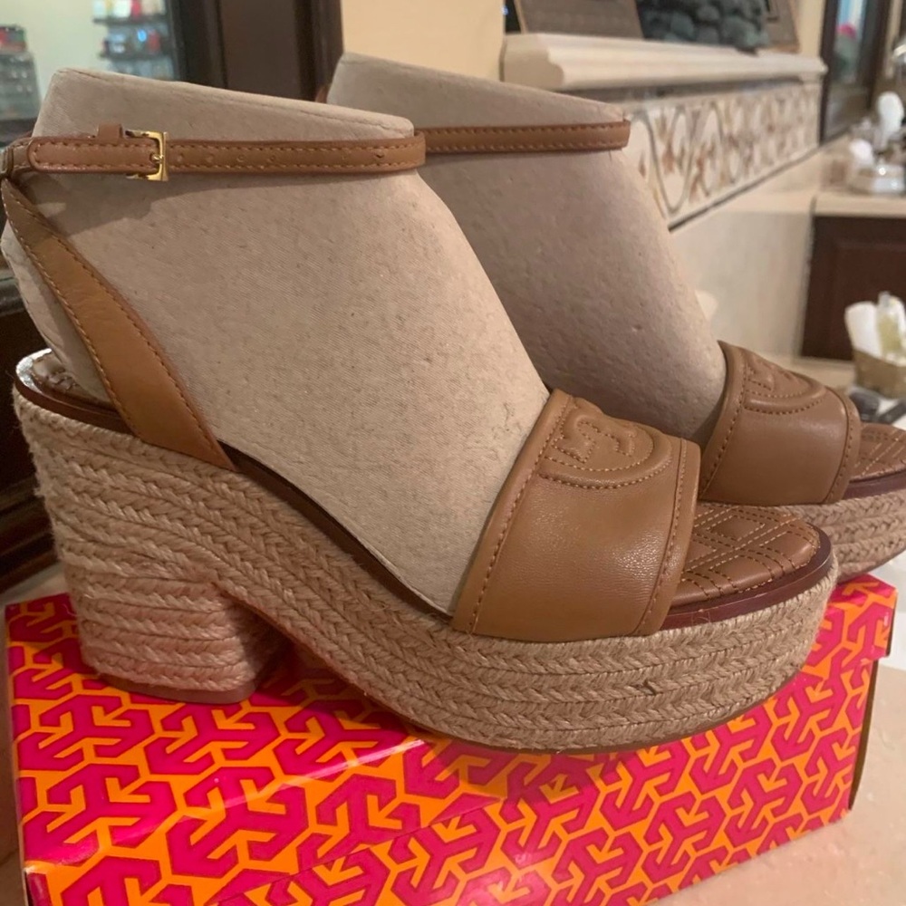 Tory Burch Brown Espadrille Wedge Shoes